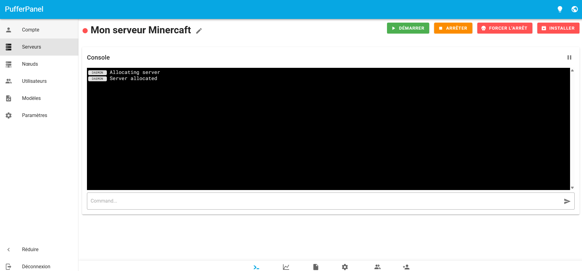 Console du serveur