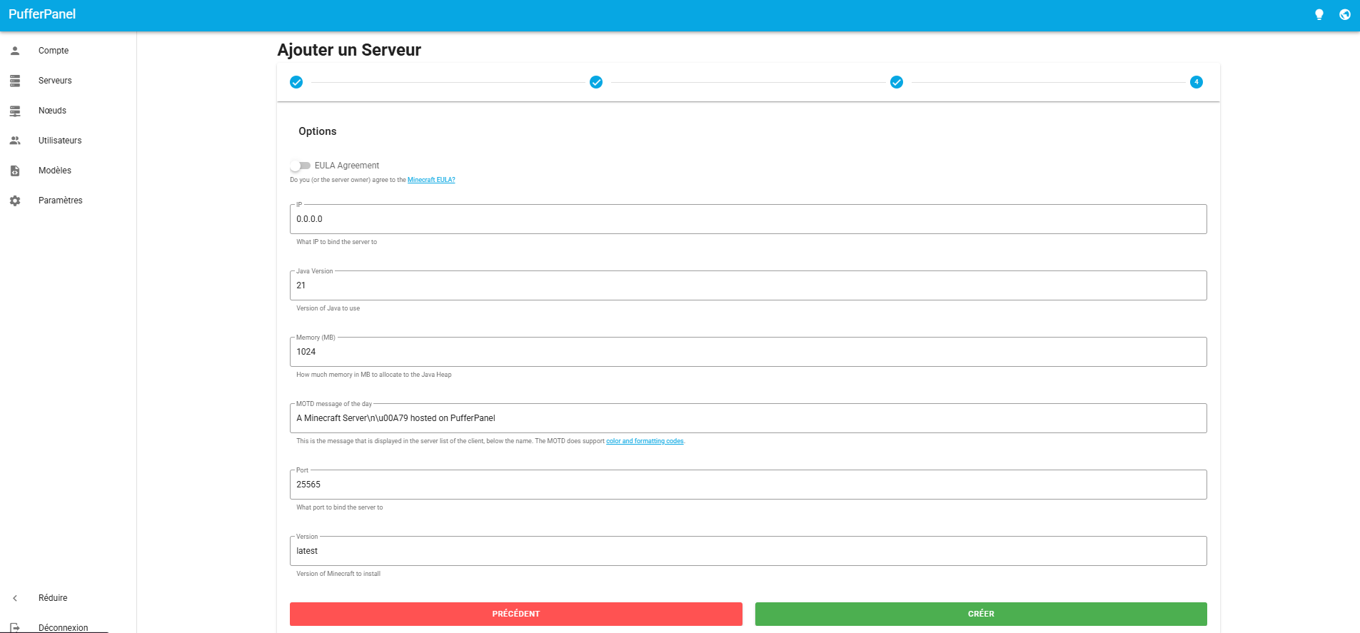 Configuration du serveur