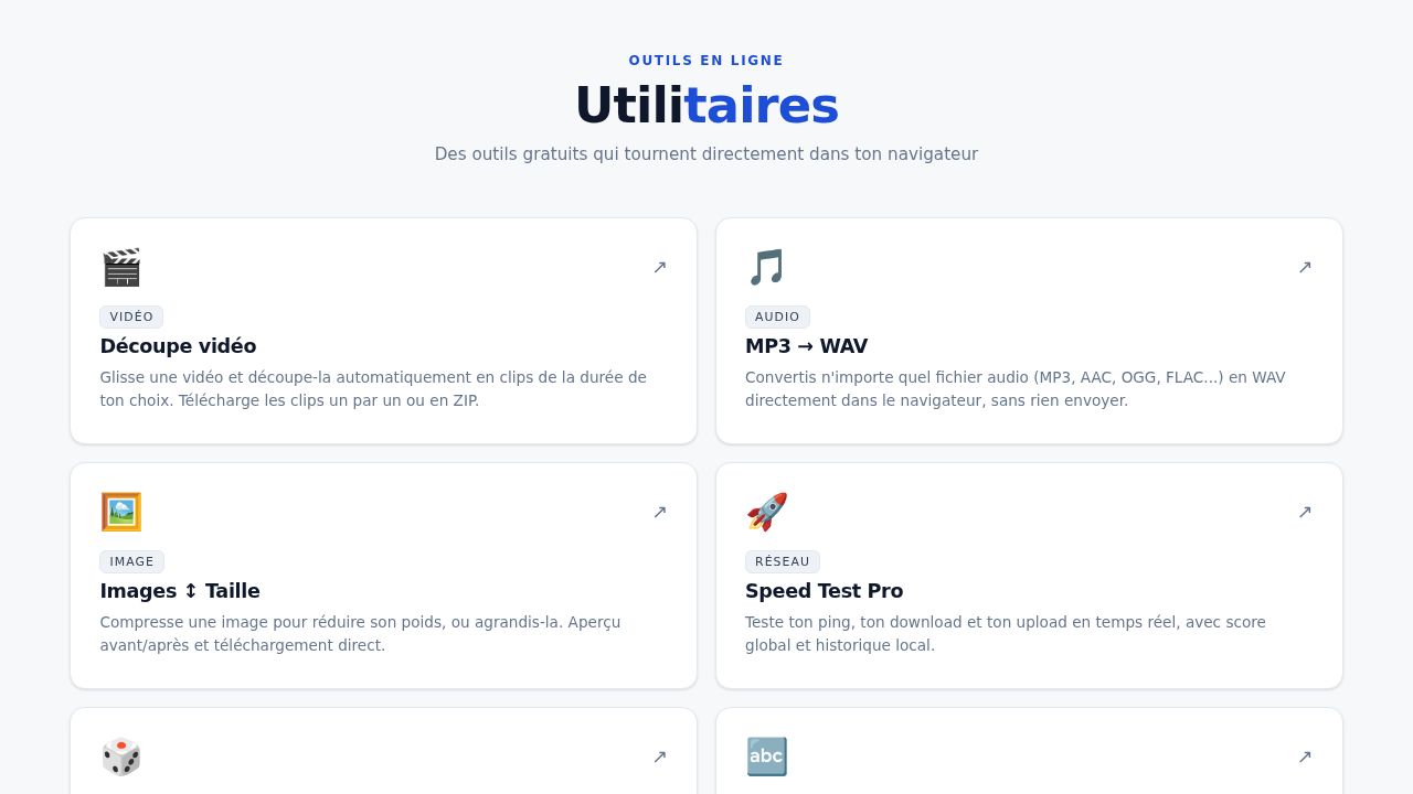 Aperçu de la page Utilitaires